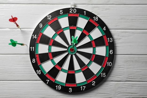 View of dartboard with bullseye arrow points