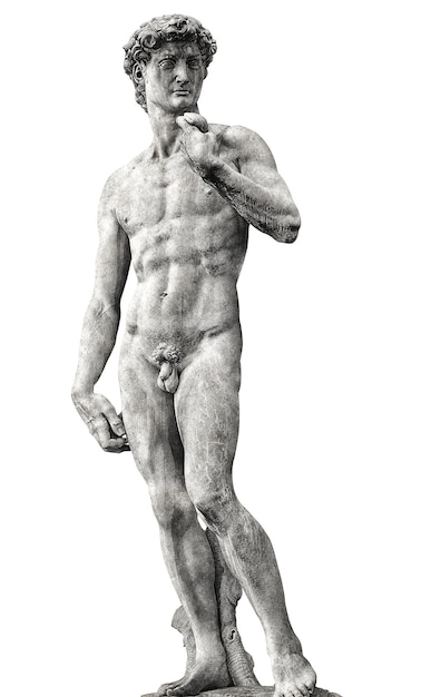 Foto vista del david di michelangelo isolato su sfondo bianco