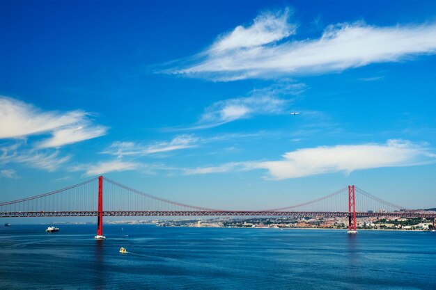 View of de abril bridge lisbon portugal