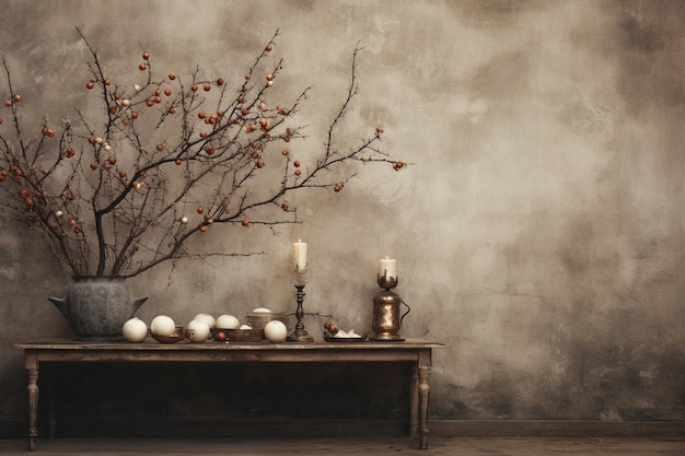 View of decorations on table against wall