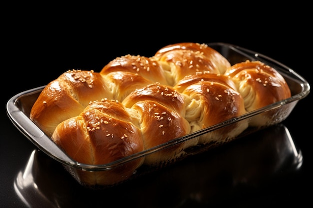 View of delicious baked bread in the pastry shop