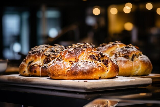 View of delicious baked bread in the pastry shop