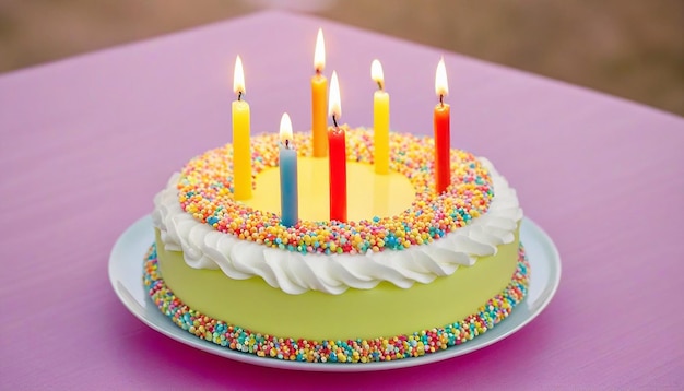 Photo view of delicious birthday cake with candles