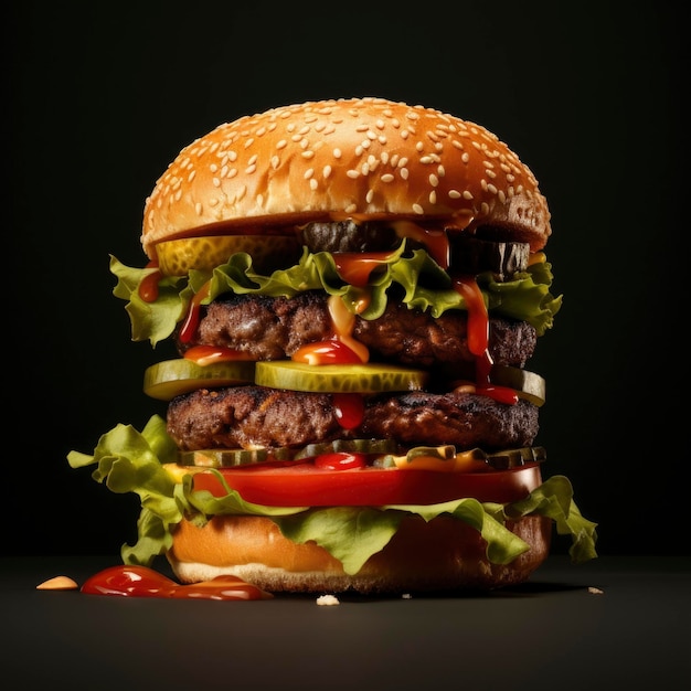 Foto la vista di un delizioso hamburger