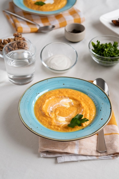 Photo view of delicious carrot cream soup