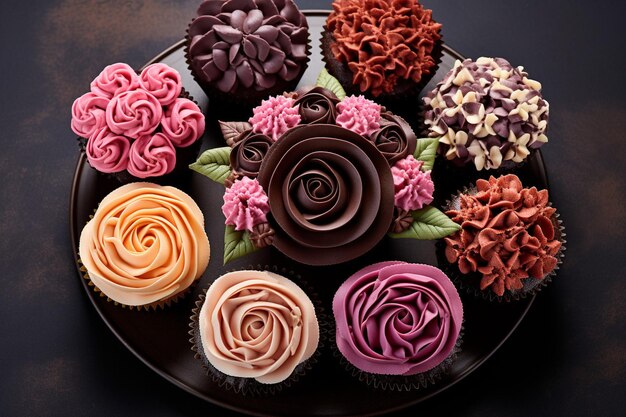 Above view delicious cupcakes arrangement