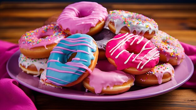 View of delicious glazed donuts