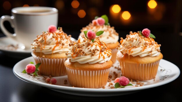 View of delicious and sweet cupcake dessert with frosting