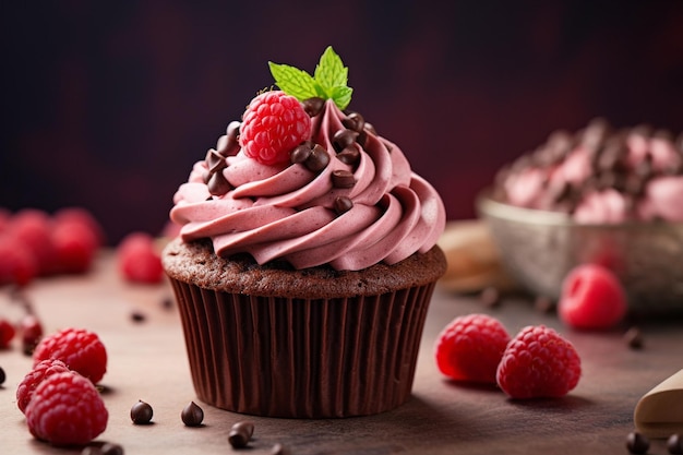 View of delicious and sweet cupcake dessert with frosting