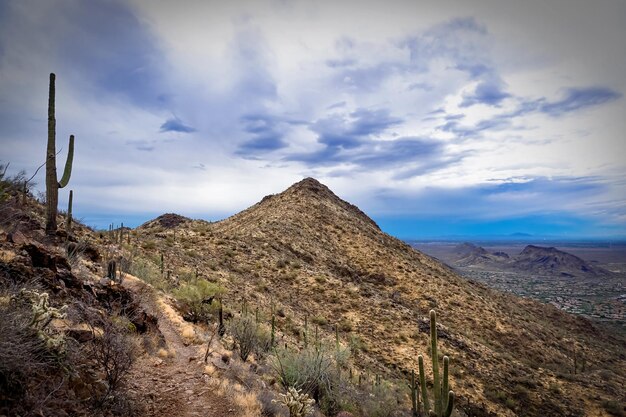 View of desert against cloudy sky