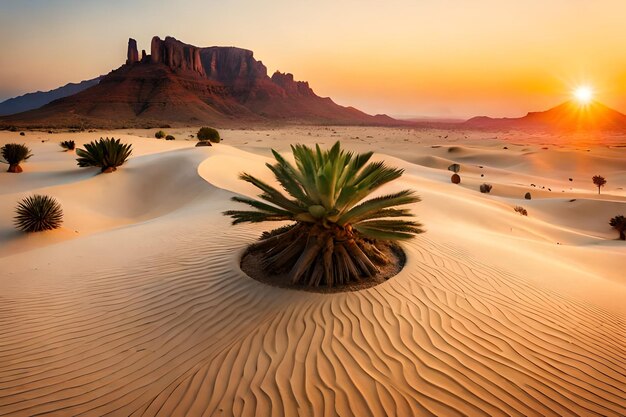 A view of the desert at sunset.