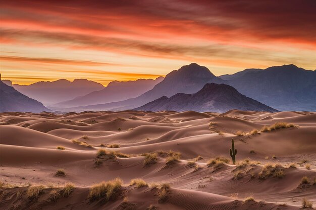 Photo view on desert with mountains at surise