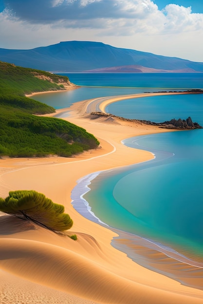 View of the deserted sandy beach on a Sunny day Western coast of Crimea