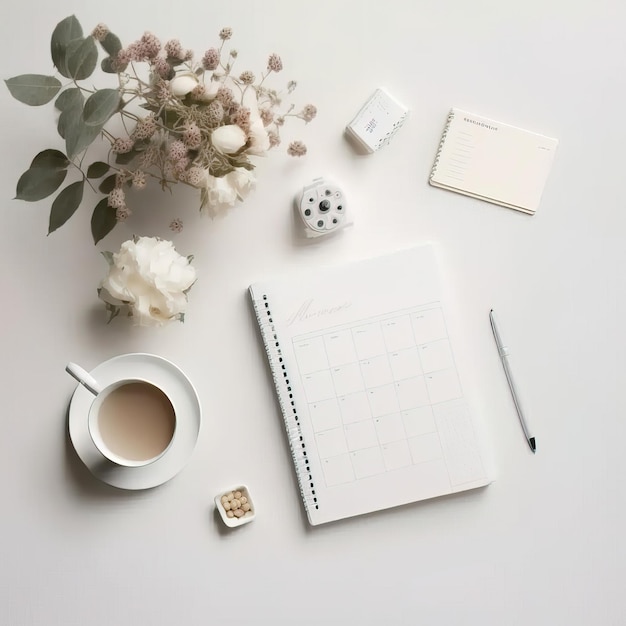 view of a desk with accessories minimalist workplace generative AI