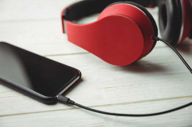 View of a desk with headphones