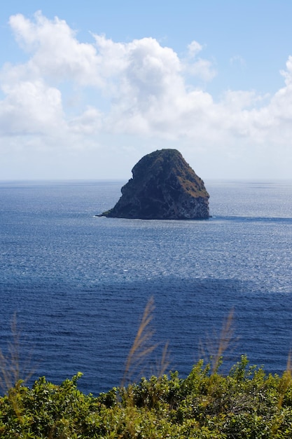 View of the Diamond rock in the caribbean ocean in Martinique