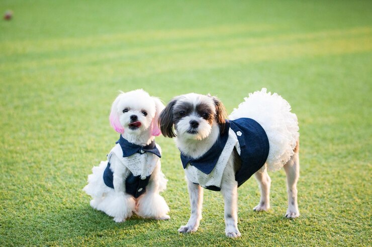 Photo 草の上にある犬の景色