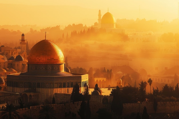 Photo a view of the dome of the rock in the midst of jerusalem with urban surroundings