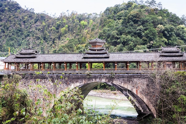 View of Dong people style bridge in Jiangdi