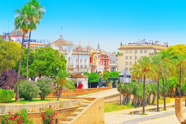 View on downtown of Seville and Guadalquivir River Promenade