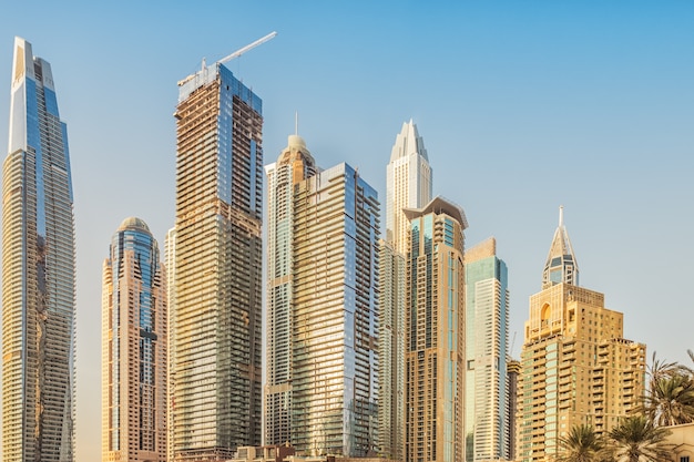 Foto vista di dubai marina al tramonto