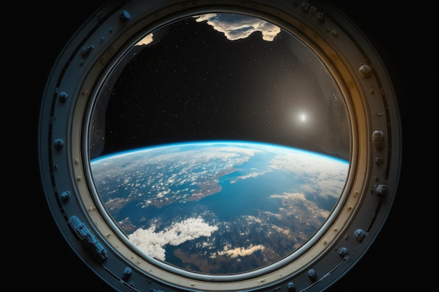 View of Earth as seen via a space station viewport This images components were provided by NASA