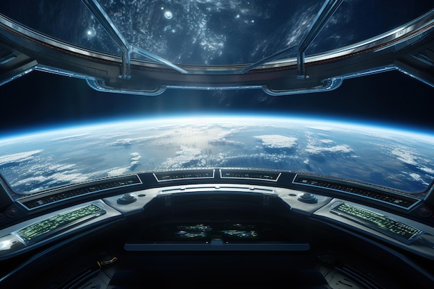 Вид Земли из окна космического шаттла Generative Ai