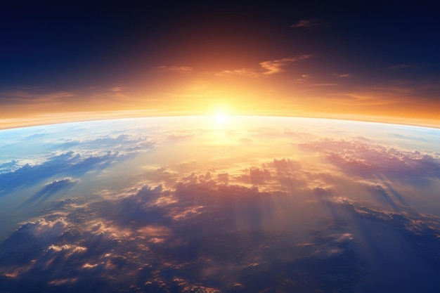 Взгляд на Землю из космоса при заходе солнца