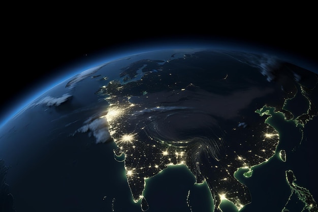 View of earth39s light source is shown at night generative AI