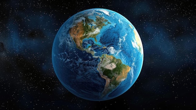 Photo view of earths surface and world map from space providing a realistic perspective from outer space