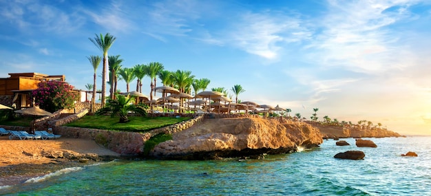 View on egyptian hotel from the red sea