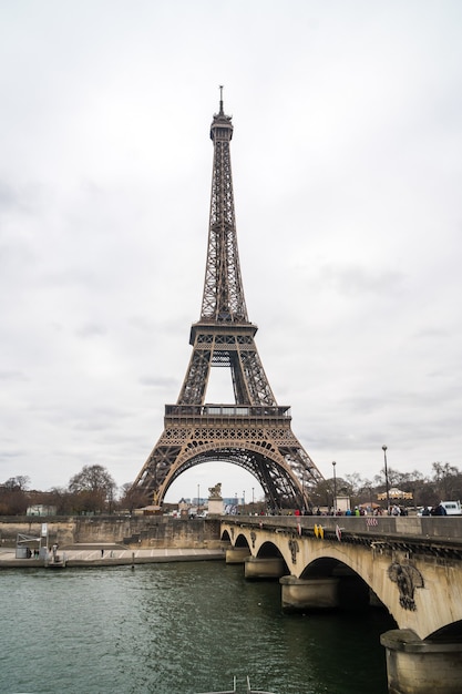 View at Eiffel Tower in Winter, Paris, France.