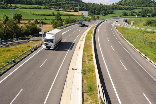 View of the ,Eix Transversal de Catalunya ,motorway near Montfalco Murallat, LLeida province, Catalonia, Spain