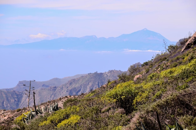 View of El Teide Volcan in Tenerife From Gran Canria Mountains Canary Islands Spain