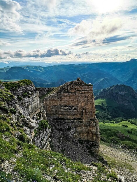 View of Elbrus and the Bermamyt plateau in the KarachayCherkess Republic Russia