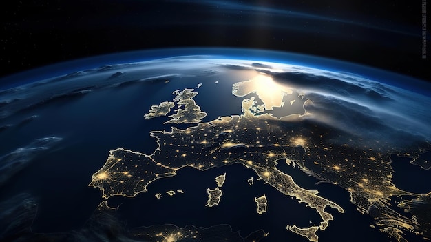 A view of europe at night from space