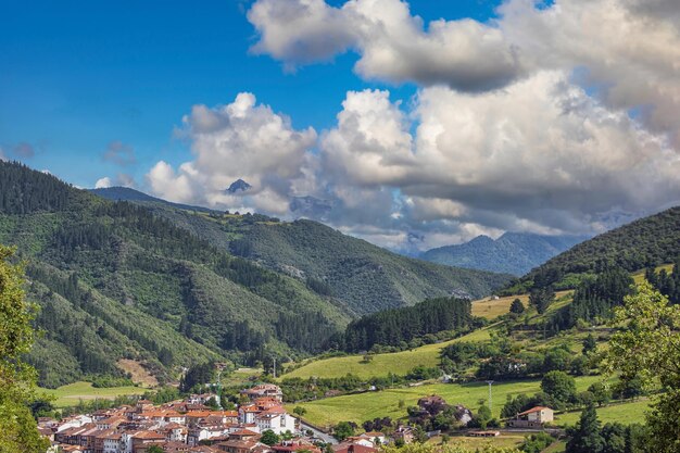 View of european pastoral style architecture and nature from above