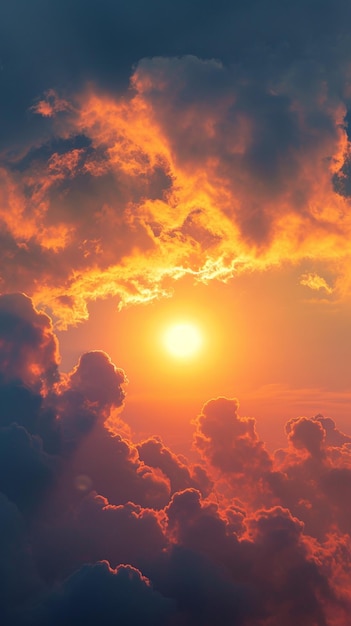 ビュー夕暮れの静けさ雲を通して神聖な輝き暖かい太陽の平和のコンセプト垂直モバイル壁紙