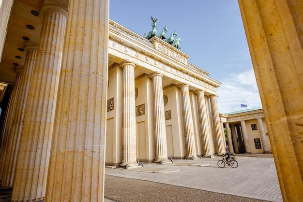 View on the famous Brandenburg gates on the Pariser square during the morning in Berlin city