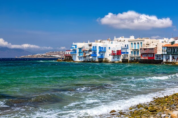 view of the famous little venice houses of mykonos island greece