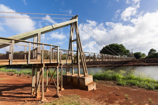 View of the famous swinging bridge in Hanapepe Kauai