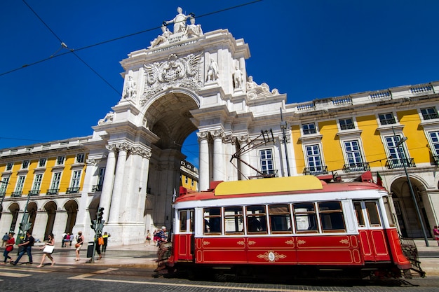 View of the famous Triumphal Augusta Arch located in Lisbon, Portugal.