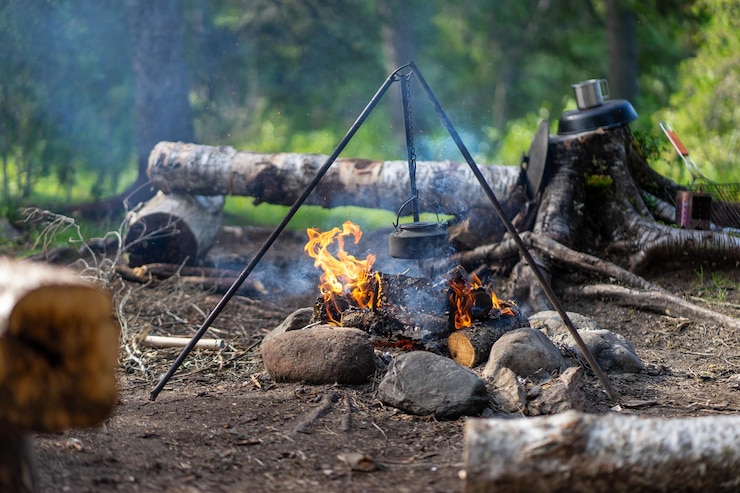 Photo view of firewood burning in row