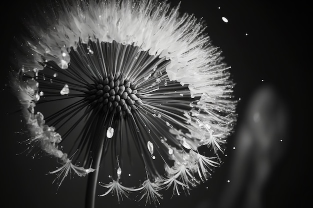 Вид на цветок в черно-белом цвете после внутреннего изображения дождя