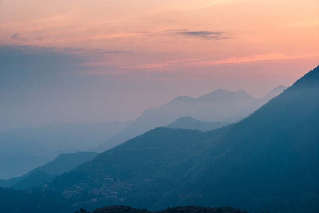 view of foggy mountain landscape