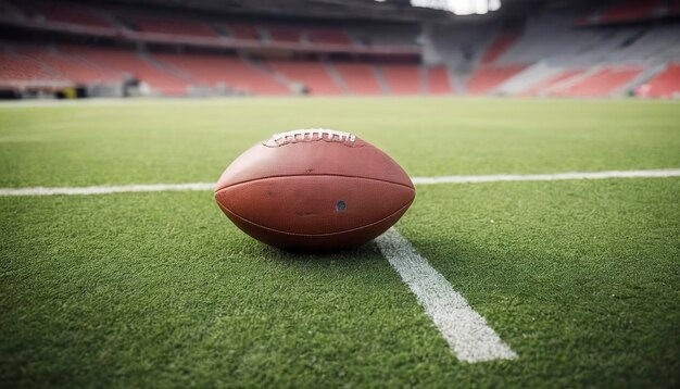 View of a Football ball on the field of a stadium