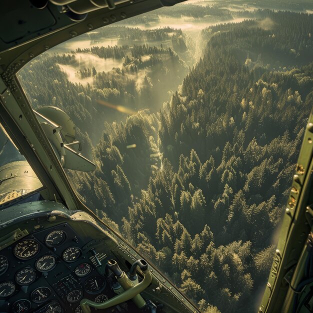 a view of a forest from a cockpit of a plane