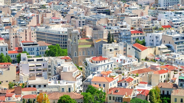 View from the Acropolis hill to the city of Athens Greece