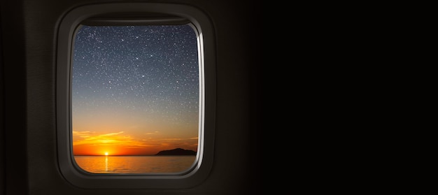 View from the airplane window on the night sky