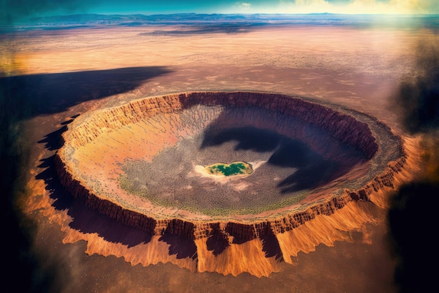 View from above of Arizonas Meteor Crater Natural Landmark